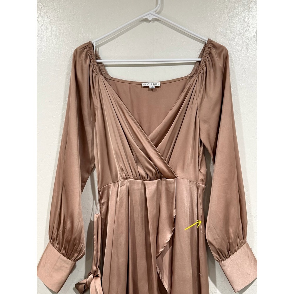 Baltic Born Katya High-Low Wrap Dress Champagne Taupe Satin DD2222 Small - Picture 7 of 11